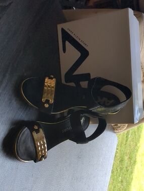 Anne Klein Sport Black Sandals with Gold Stud Accents